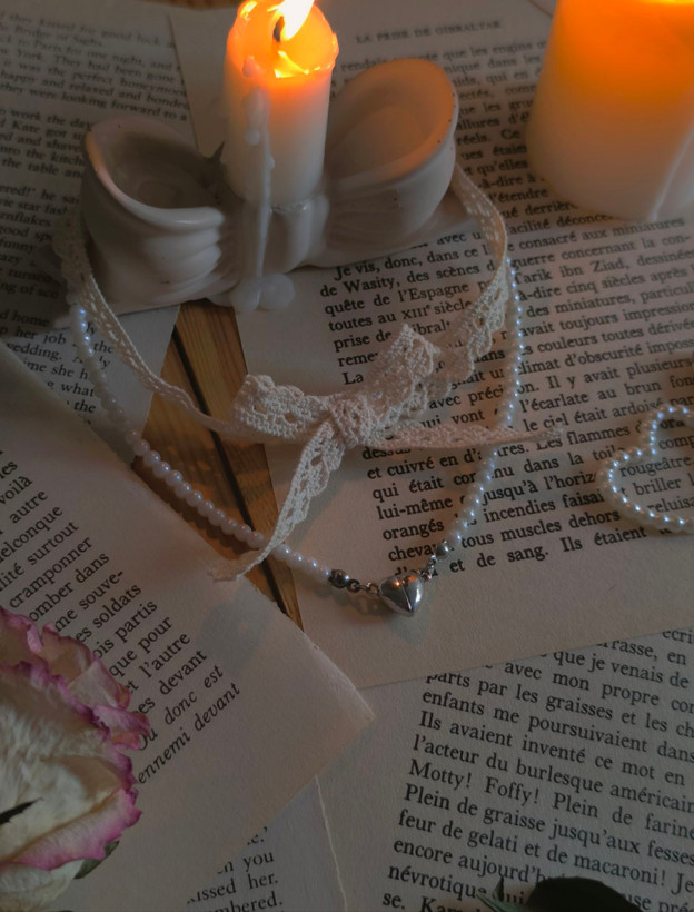 ست چوکر وینتیج گیپور کنفی و گردنبند مرواریدی با قفل مگنتی قلب 🕯