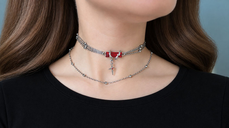 چوکر زنجیری دو تکه Vampire blood با آویز صلیب